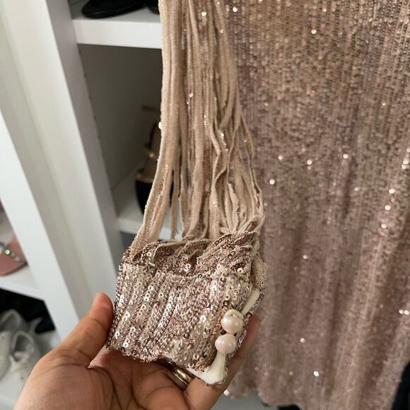 SEQUIN TASSEL SLEEVE BODYCON EVENING DRESS Size Small - Picture 9 of 15